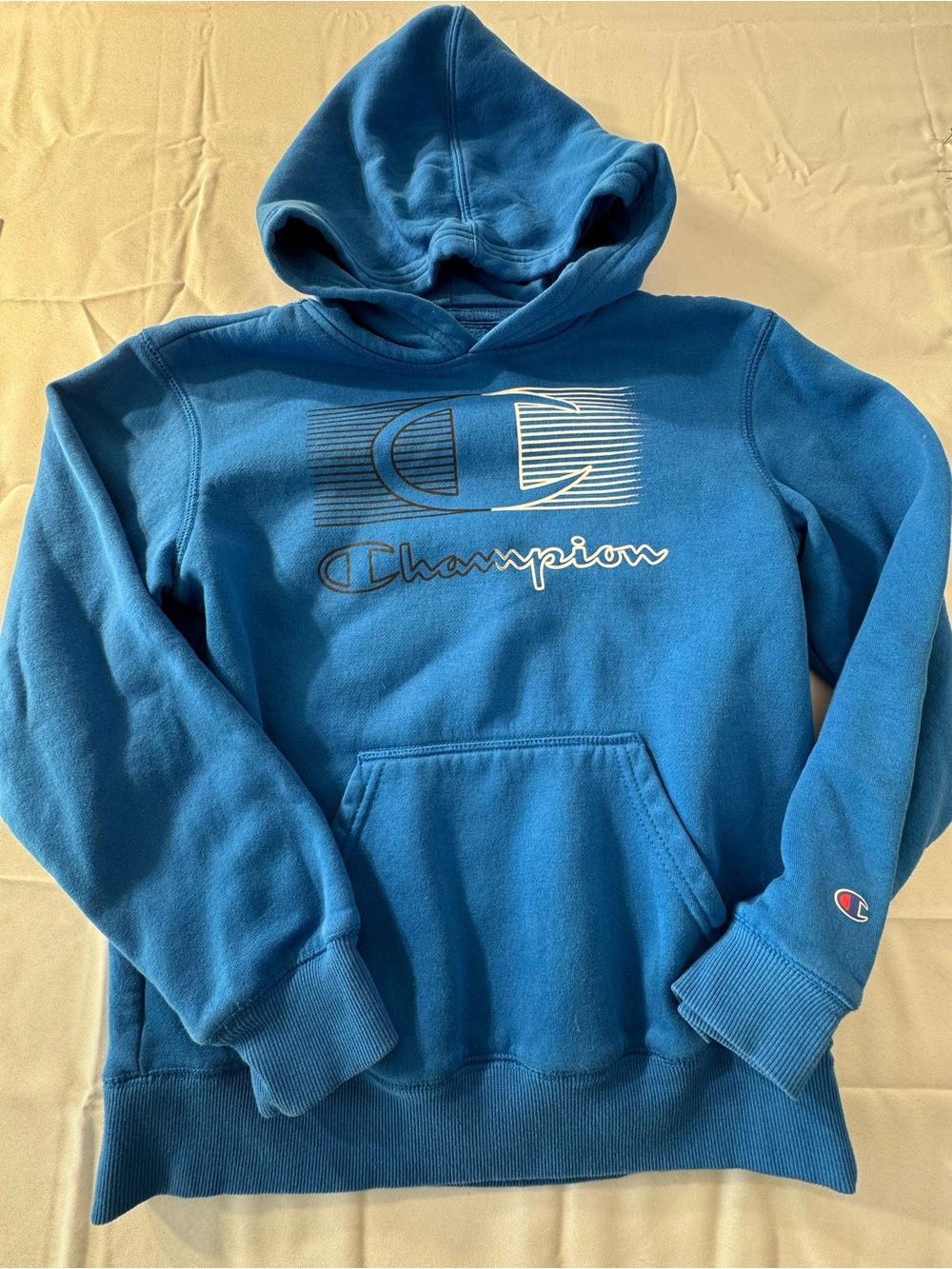 Champion Kids 10/12 Blue Pullover Hoodie with Graphic Logo